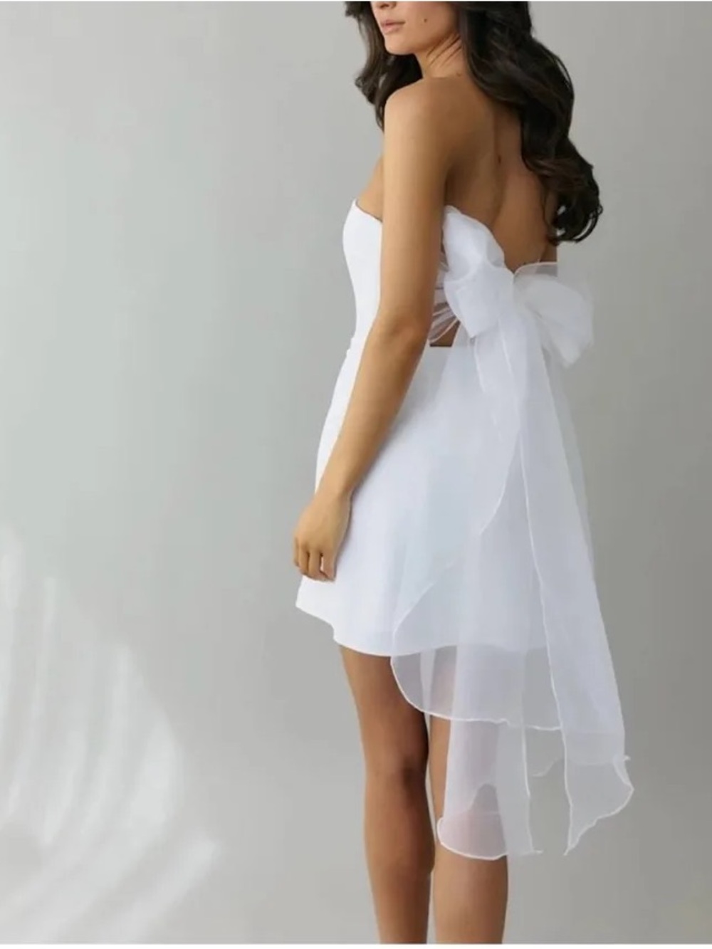Park & Fifth White Strapless Mini Dress with Sheer Bow Back